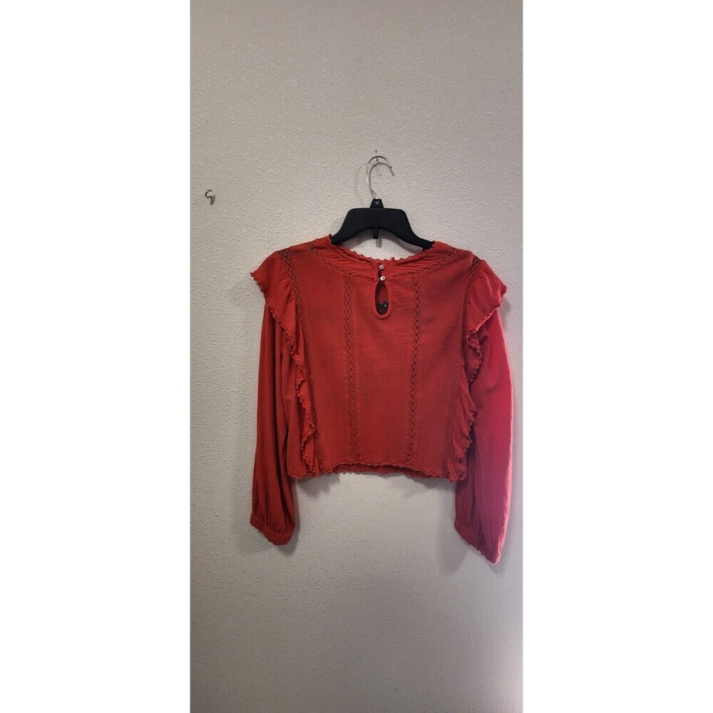 Free People Amy Red Cotton Embroidered Ruffled Gauze Balloon Sleeves XS - Picture 3 of 7